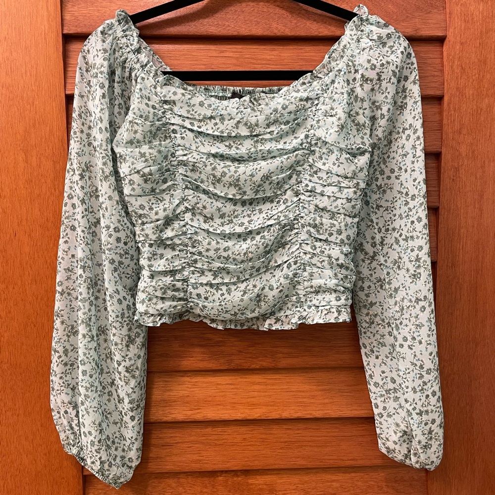 Lulus floral off the shoulder green long sleeve top